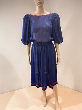 Vintage royal blue plisse 80’s dress
